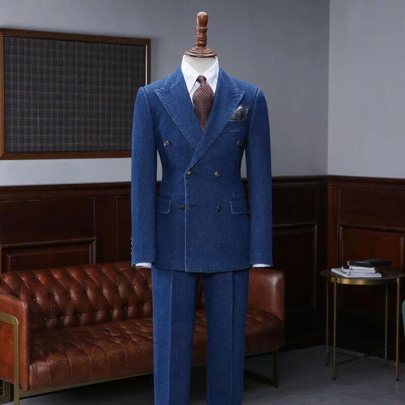 Men'S Grooming Oxford - 캐주얼 블루 데님 옥스포드 남성 정장