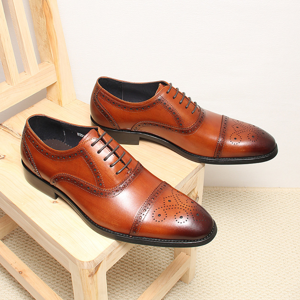 Men'S Grooming Oxford - 수제 풀그레인 가죽 브로그 정장 구두