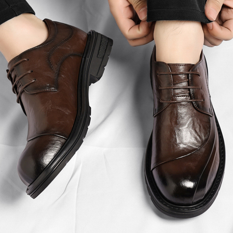 Men'S Grooming Oxford - 브라운 광택 가죽 레이스업 청키 솔
