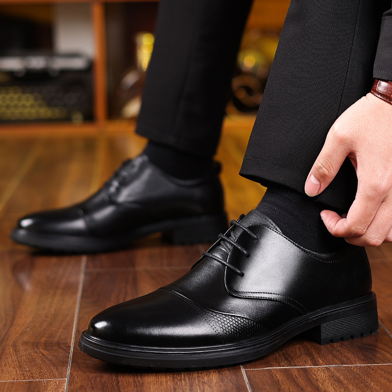 Men'S Grooming Oxford - 남성용 블랙 천연 가죽 텍스처드 레이스업